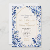Chinoiserie Blauwe Bloemige Bruiloft Kaart (Voorkant)