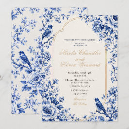 Chinoiserie Blauwe Bloemige Bruiloft Kaart
