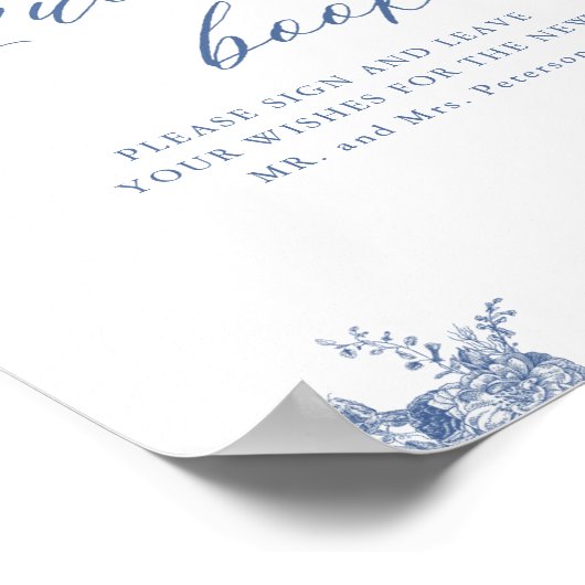 Chinoiserie Blauwe Bloemige Huwelijks Gastboek Bor Poster (Hoek)