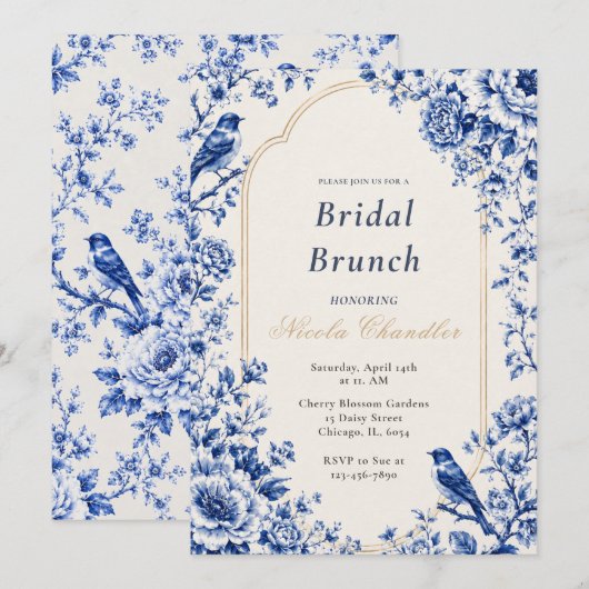 Chinoiserie Blauwe Bruiloftsbrunch Kaart (Voorkant / Achterkant)
