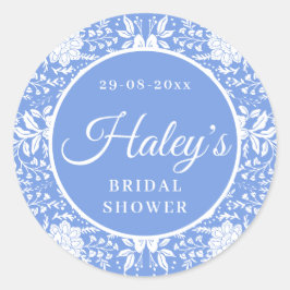 Chinoiserie Blauwe Bruiloftsshower Ronde Sticker