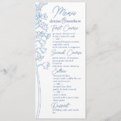 Chinoiserie Blauwe Elegante Pagode en Bloementoile Menu (Voorkant)