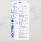 Chinoiserie Blauwe Elegante Pagode en Bloementoile Menu (Voorkant / Achterkant)