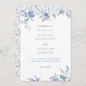 Chinoiserie Blauwe Elegante Trouw Uitnodiging (Voorkant / Achterkant)