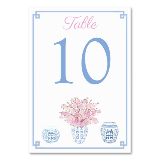 Chinoiserie Blauwe En Roze Baby Shower Luncheon Kaart (Voorkant)