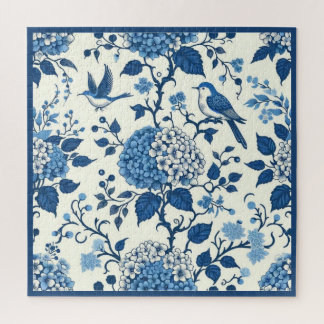 Chinoiserie Blauwe en Witte Bloemen en Vogels Legpuzzel