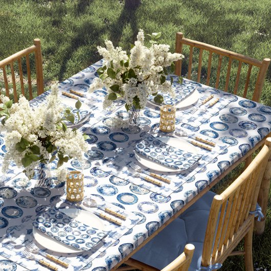 Chinoiserie Blauwe en Witte Borden Tafelkleed