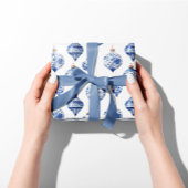 Chinoiserie Blauwe en Witte Kerst Ornamenten Cadeaupapier