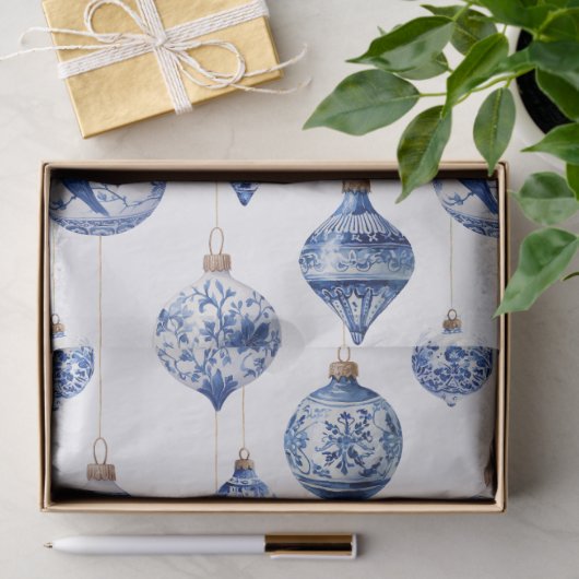 Chinoiserie Blauwe en Witte Kerst Ornamenten Tissuepapier (Geschenk)