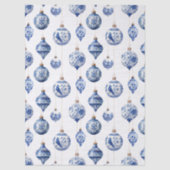 Chinoiserie Blauwe en Witte Kerst Ornamenten Tissuepapier (Voorkant)