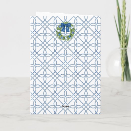 Chinoiserie Blauwe en Witte Kerstboom Feestdagen Kaart (Achterkant)