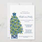 Chinoiserie Blauwe en Witte Kerstboom Kaart (Voorkant)