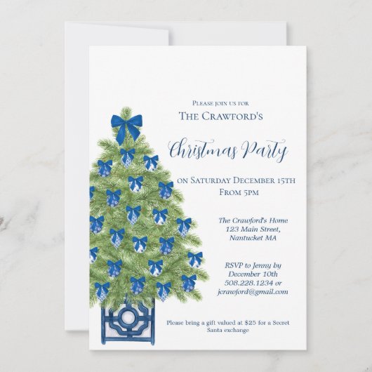 Chinoiserie Blauwe en Witte Kerstboom Kaart (Voorkant)