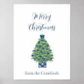 Chinoiserie Blauwe en Witte Kerstboom Poster (Voorkant)