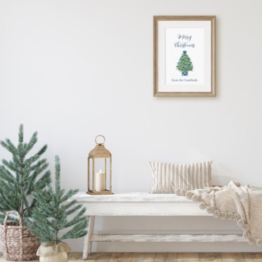 Chinoiserie Blauwe en Witte Kerstboom Poster