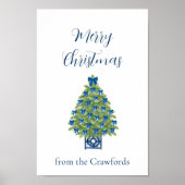 Chinoiserie Blauwe en Witte Kerstboom Poster (Voorkant)