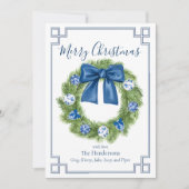 Chinoiserie Blauwe en Witte Krans Feestdagenkaart (Voorkant)