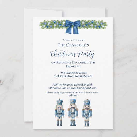 Chinoiserie Blauwe en Witte Notenkraker Kerstmis Kaart (Voorkant)