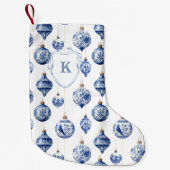 Chinoiserie Blauwe en Witte Ornamenten Kerst Kleine Kerstsok (Voorkant)