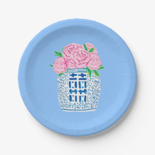 Chinoiserie Blauwe en Witte Pioen Papier Borden Papieren Bordje