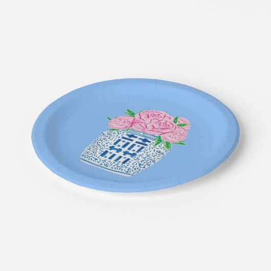 Chinoiserie Blauwe en Witte Pioen Papier Borden Papieren Bordje (Gekanteld)