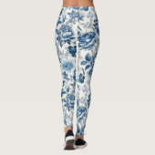 Chinoiserie Blauwe en Witte Pioenen Bloemen Leggings (Achterkant)