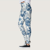 Chinoiserie Blauwe en Witte Pioenen Bloemen Leggings (Links)