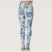 Chinoiserie Blauwe en Witte Pioenen Bloemen Leggings (Voorkant)