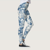 Chinoiserie Blauwe en Witte Pioenen Bloemen Leggings (Rechts)