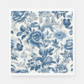 Chinoiserie Blauwe en Witte Pioenen Bloemen Servet (Voorkant)