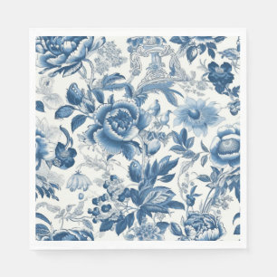 Chinoiserie Blauwe en Witte Pioenen Bloemen Servet