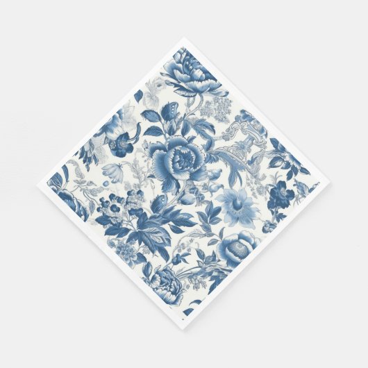 Chinoiserie Blauwe en Witte Pioenen Bloemen Servet (Hoek)