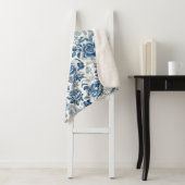 Chinoiserie Blauwe en Witte Pioenen Bloemen Sherpa Deken (In situ)