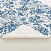 Chinoiserie Blauwe en Witte Pioenen Bloemen Sherpa Deken (3/4)
