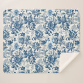 Chinoiserie Blauwe en Witte Pioenen Bloemen Sherpa Deken (Voorkant (horizontaal))