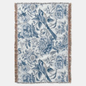 Chinoiserie Blauwe en Witte Pioenen Bloemen Vogels Deken (Voorkant Verticaal)