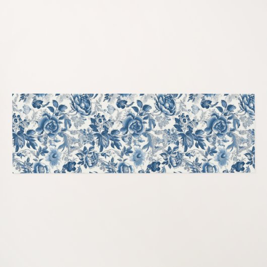 Chinoiserie Blauwe en Witte Pioenen Bloemen Yogamat (Achterkant (horizontaal))