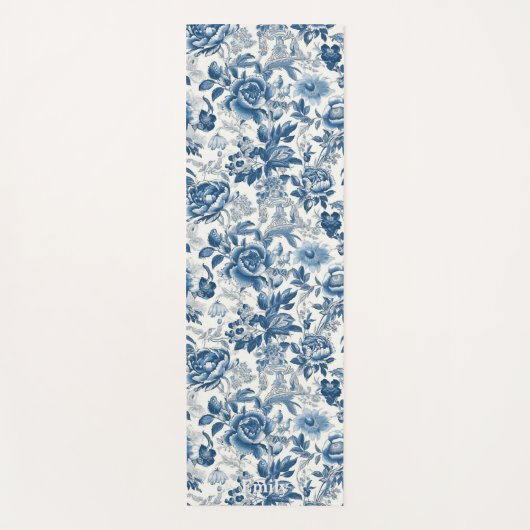 Chinoiserie Blauwe en Witte Pioenen Bloemen Yogamat (Voorkant)