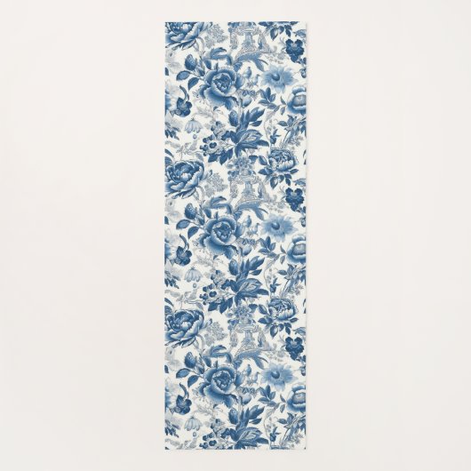 Chinoiserie Blauwe en Witte Pioenen Bloemen Yogamat (Achterkant)