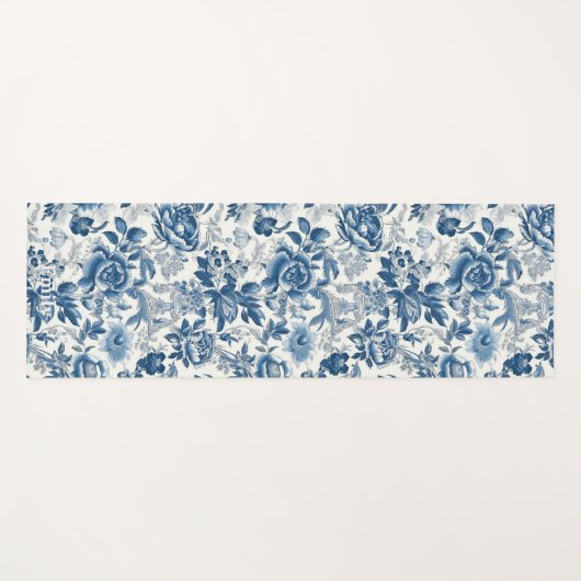 Chinoiserie Blauwe en Witte Pioenen Bloemen Yogamat (Voorkant (horizontaal))