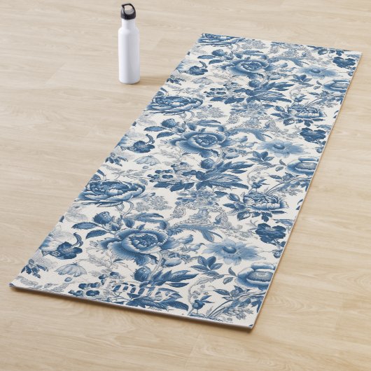 Chinoiserie Blauwe en Witte Pioenen Bloemen Yogamat