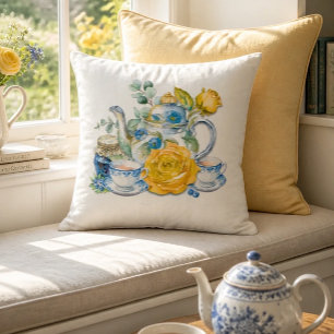 Chinoiserie Blauwe en Witte Theepot Rozen Theepart Kussen