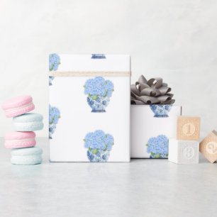 Chinoiserie Blauwe en Witte Vaas Hydrangea Inpakpa Cadeaupapier