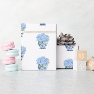 Chinoiserie Blauwe en Witte Vaas Hydrangea Inpakpa Cadeaupapier