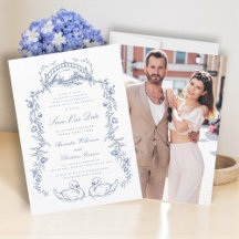 Chinoiserie blauwe foto save the date 