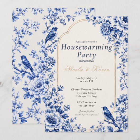 Chinoiserie Blauwe Housewarming Kaart (Voorkant / Achterkant)
