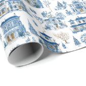 Chinoiserie Blauwe Kerst Dorp Inpakpapier (Rol Hoek)