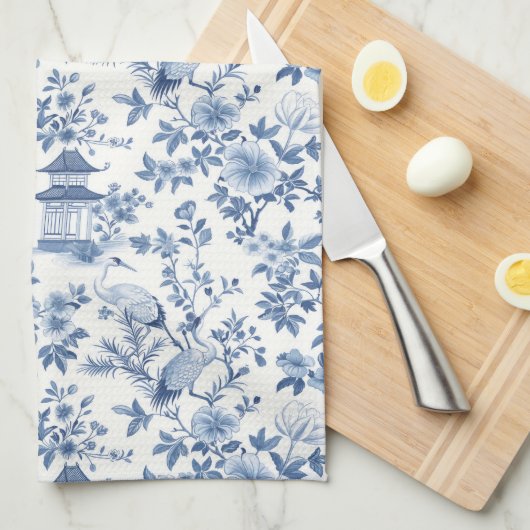 Chinoiserie Blauwe Kraan Theedoek (Quarter Fold)