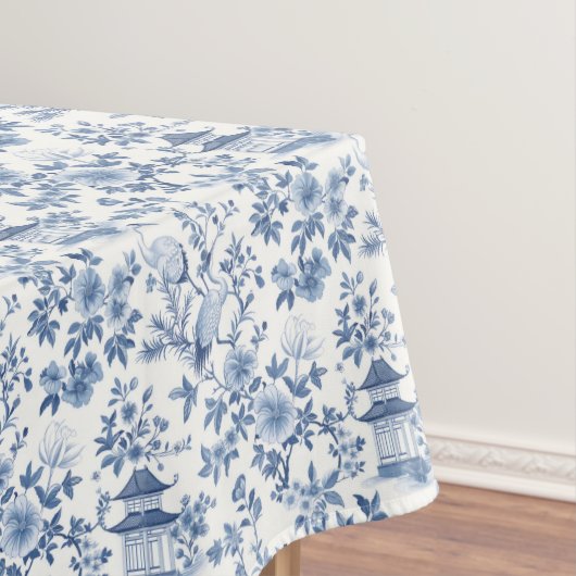 Chinoiserie Blauwe Kraanvogel Tafelkleed (Voorbeeld)