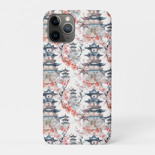 Chinoiserie Blauwe Pagode Roze Bloesem Bloemmotief Case-Mate iPhone Case